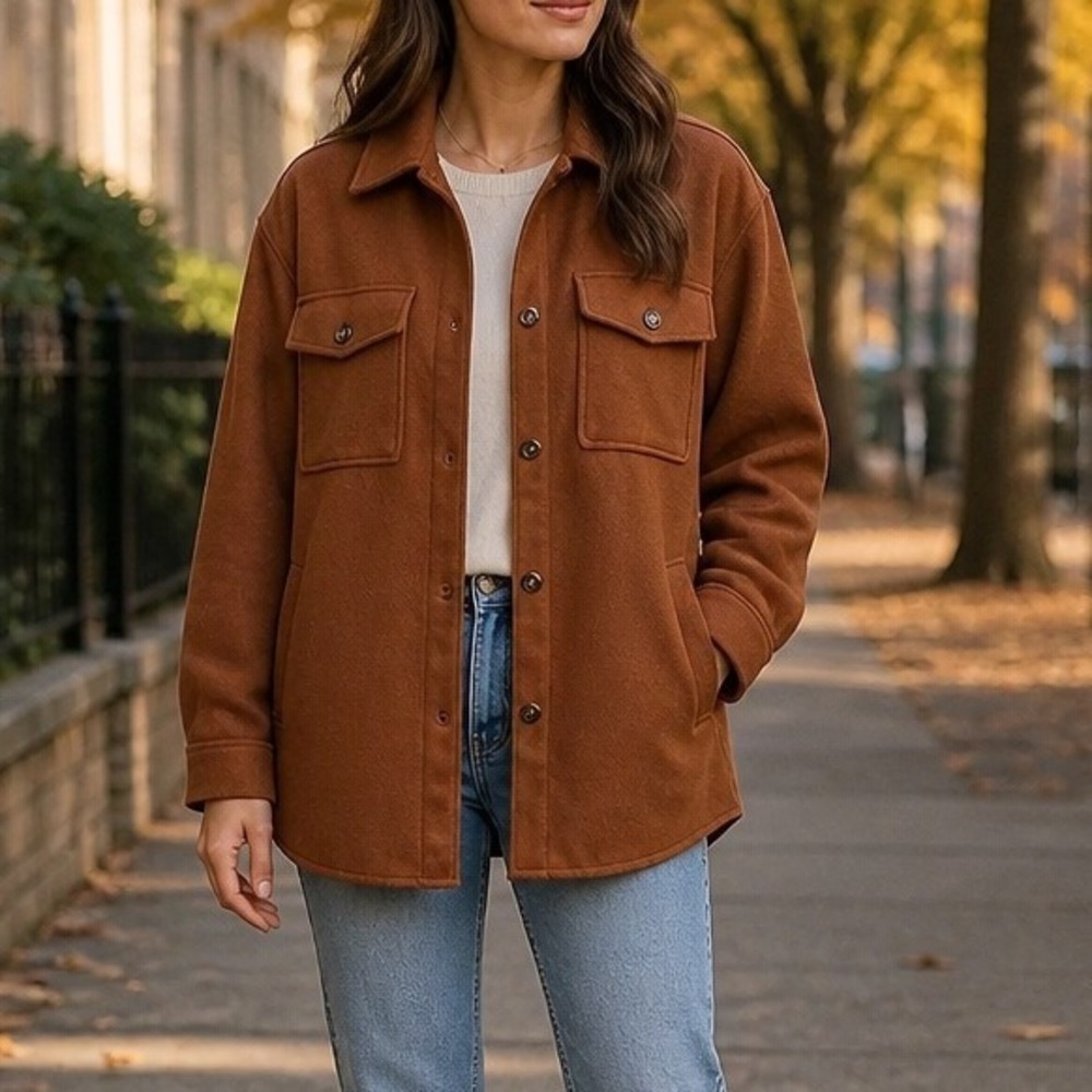 Express Shacket Women XL Rust Brown Oversized Fleece Shirt Jacket 009710137 - Picture 1 of 16